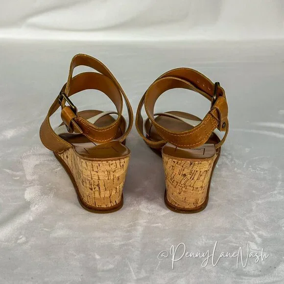 Dolce Vita Two Tone Strap Wedge Sandal Size 9 Cream/Tan - Picture 4 of 7